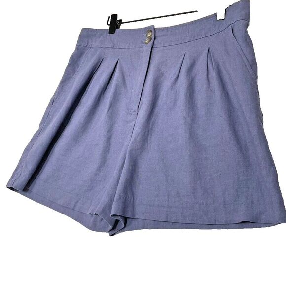Jason Wu High Waisted Pleated Paperbag Shorts Purple Linen Blend Size‎ 12 - Picture 2 of 7